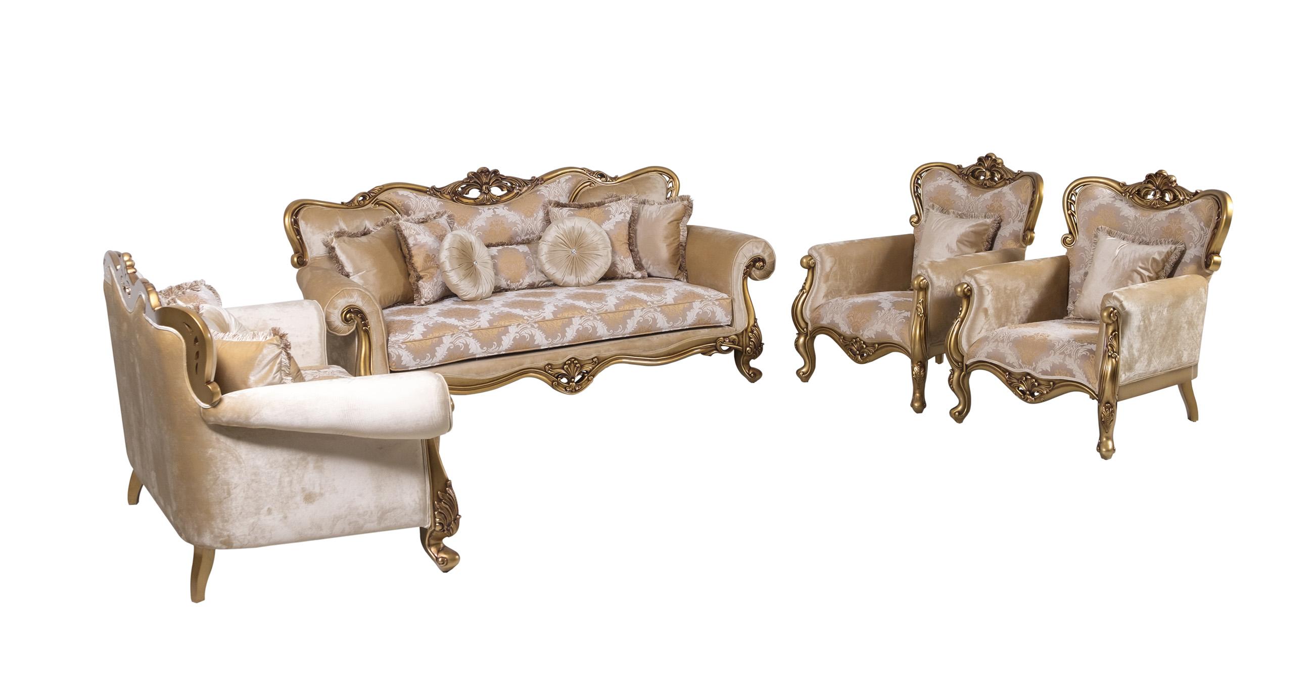Classic, Traditional Sofa Set CLEOPATRA 4798-Set-4 in Gold, Bronze Fabric