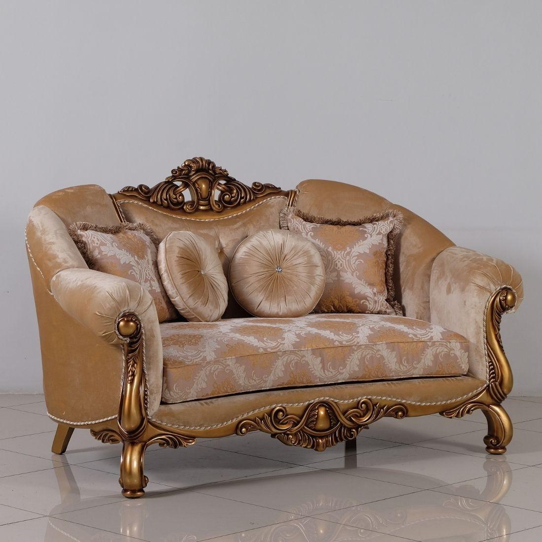 Classic, Traditional Loveseat GOLDEN KNIGHTS 4590-L in Gold, Bronze, Beige Fabric