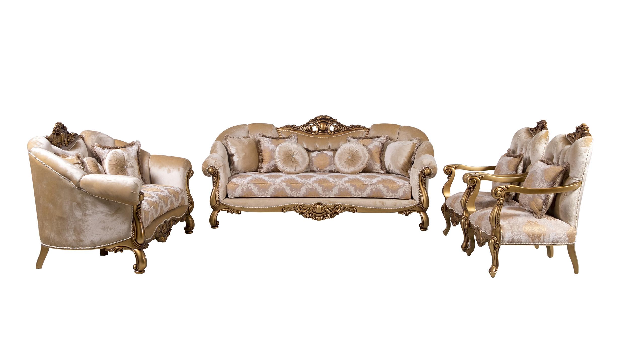 Classic, Traditional Sofa Set GOLDEN KNIGHTS 4590-Set-4 in Gold, Bronze, Beige Fabric