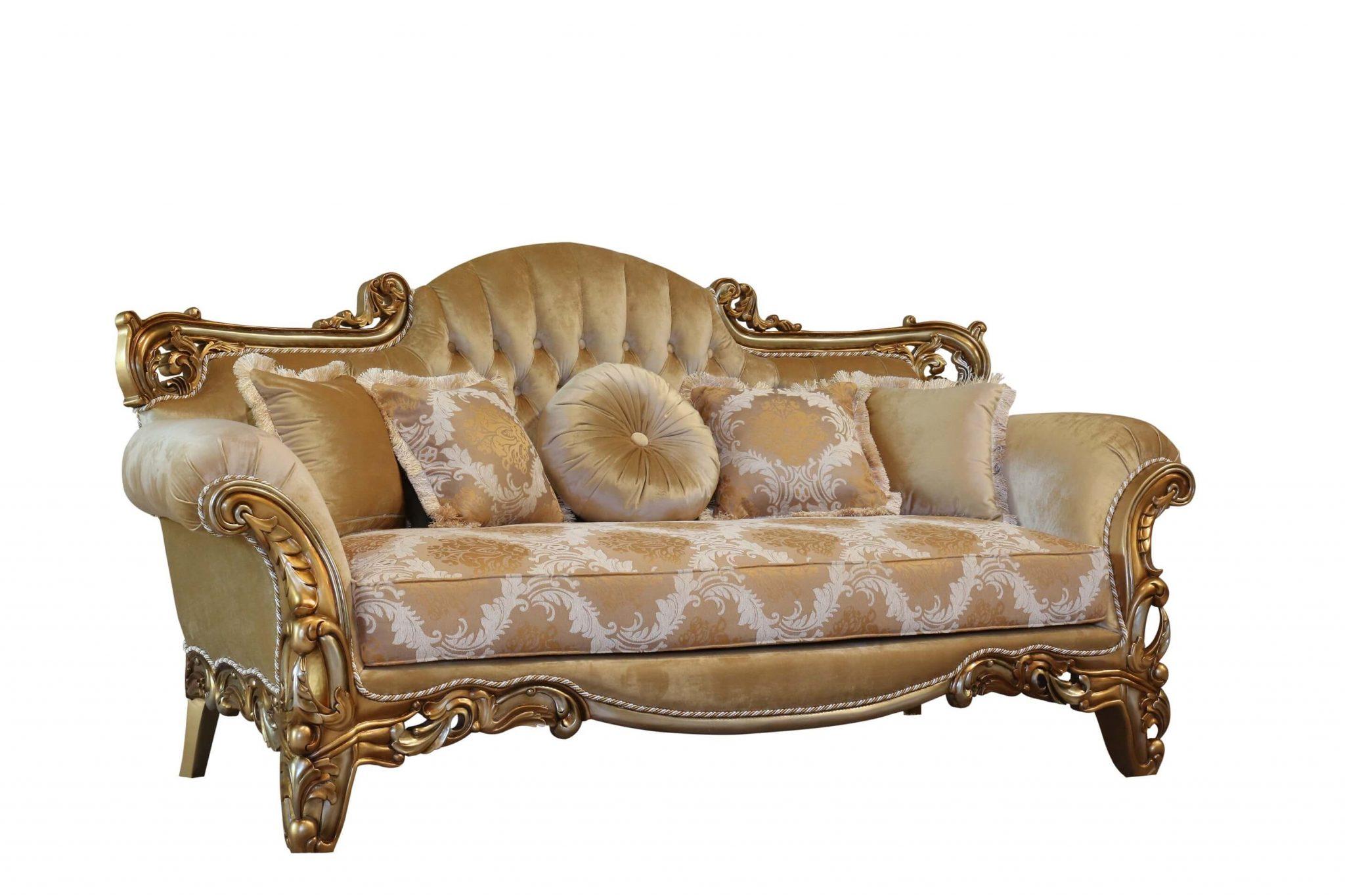 Classic, Traditional Sofa ALEXSANDRA 43553-S in Silver, Gold, Brown Fabric