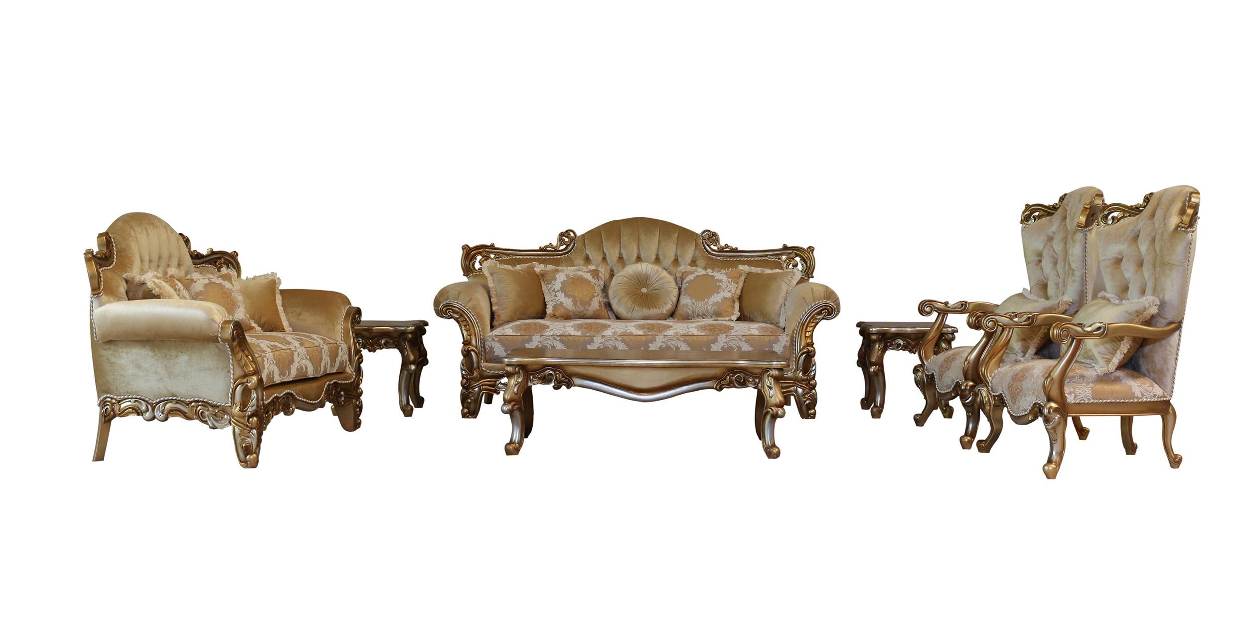 Classic, Traditional Sofa Set ALEXSANDRA 43553-Set-4 in Silver, Gold, Brown Fabric