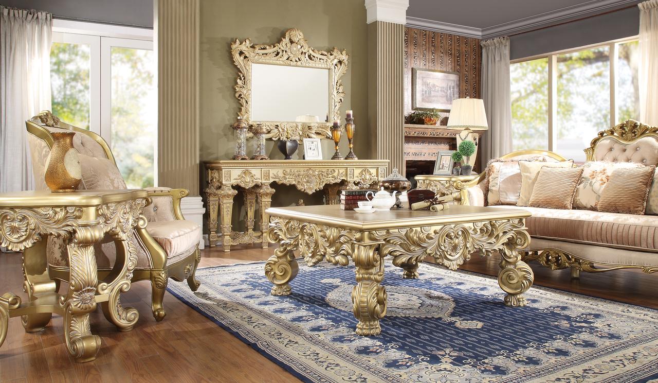 Traditional Coffee Table Set HD-8086 HD-8086-CTSET3 in Gold Finish 