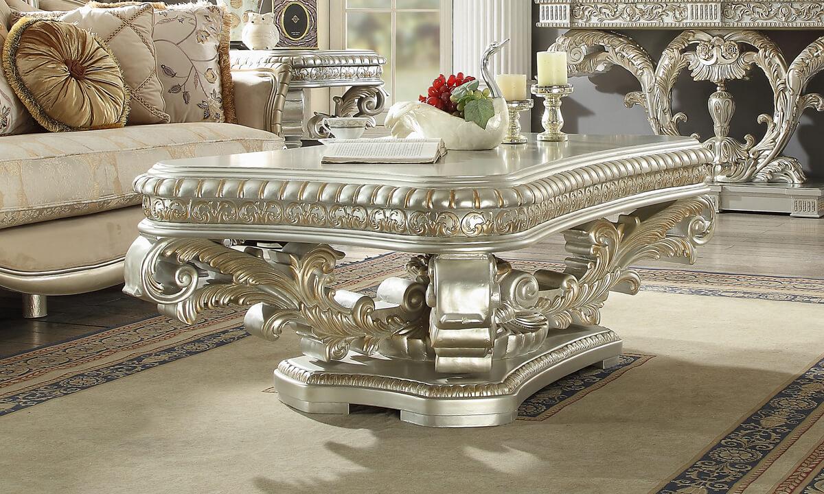 

    
Baroque Belle Silver Finish Coffee Table Set 3Pcs Traditional Homey Design HD-8088
