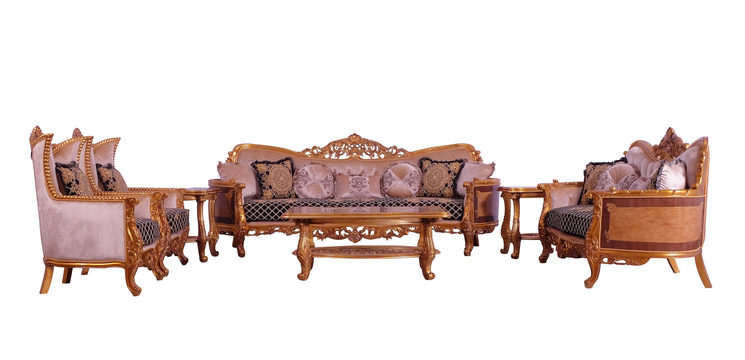 Classic, Traditional Sofa Set MODIGLIANI 31052-Set-4 in Gold, Black Fabric
