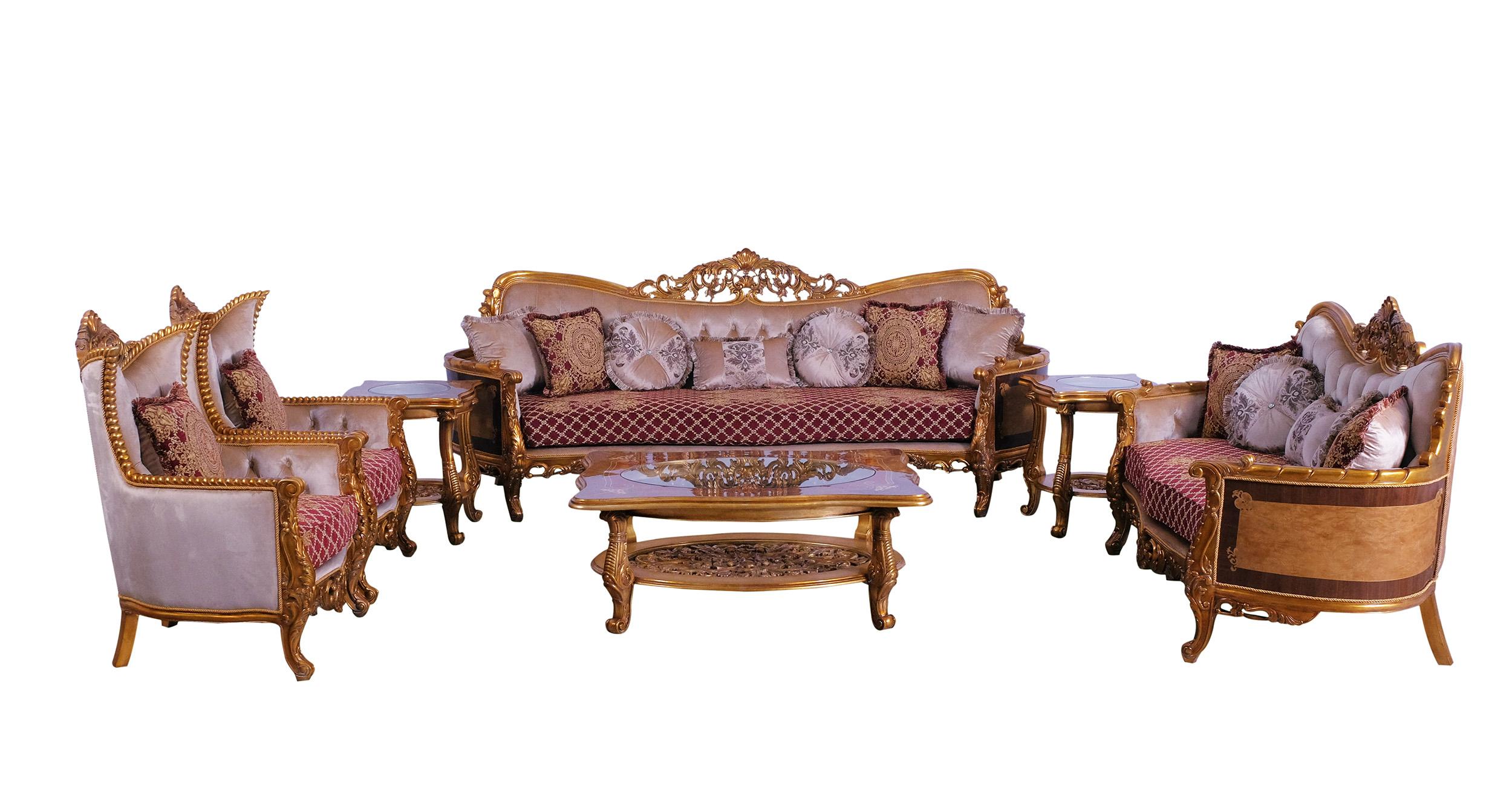 Classic, Traditional Sofa Set MODIGLIANI 31058-Set-4 in Red, Gold Fabric