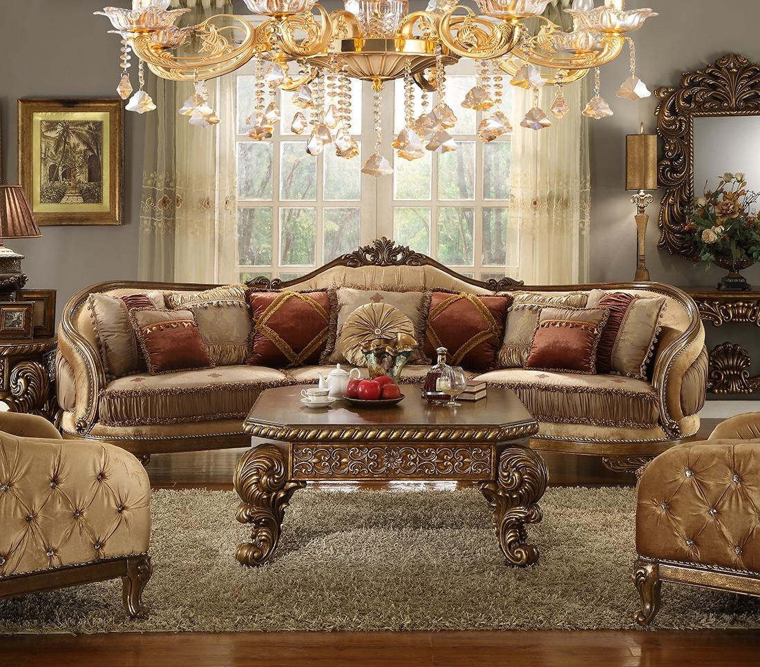 Traditional Sectional Sofa Set HD-458 – SECTIONAL / HD-458 – CHAIR / HD-8011 – 3PC COFFEE TABLE SET HD-458 SECTIONAL-6PC in Gold, Brown Fabric