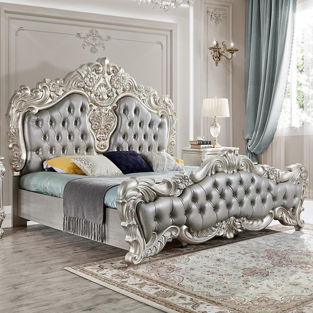 

    
Luxury Silver CAL King Bed Carved Wood Traditional Homey Design HD-5800GR
