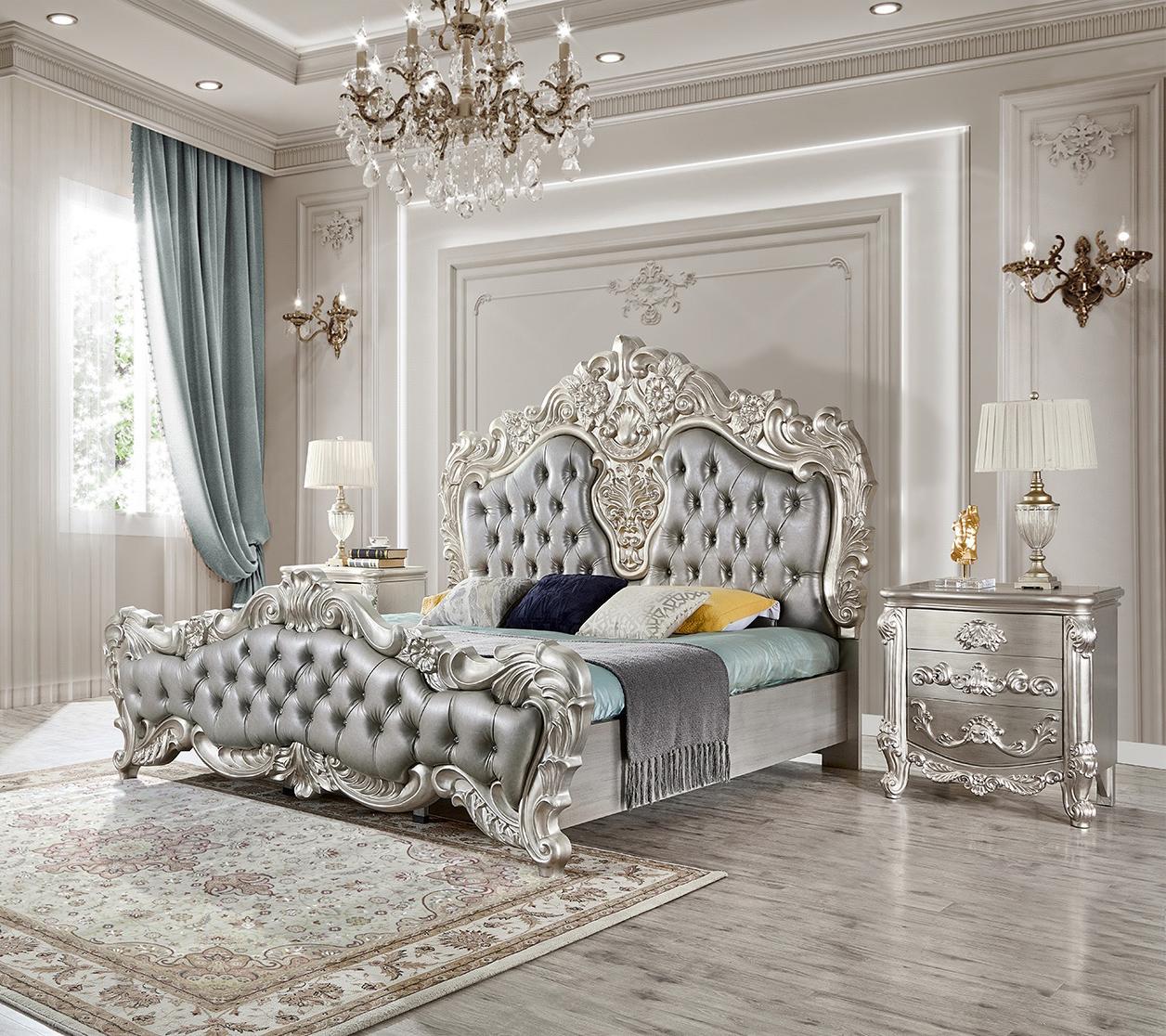 

    
Luxury Silver King Bedroom Set 3Pcs Carved Wood Traditional Homey Design HD-5800GR
