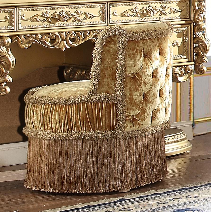 

    
Baroque Rich Gold Fabric Stool Traditional Homey Design HD-8086
