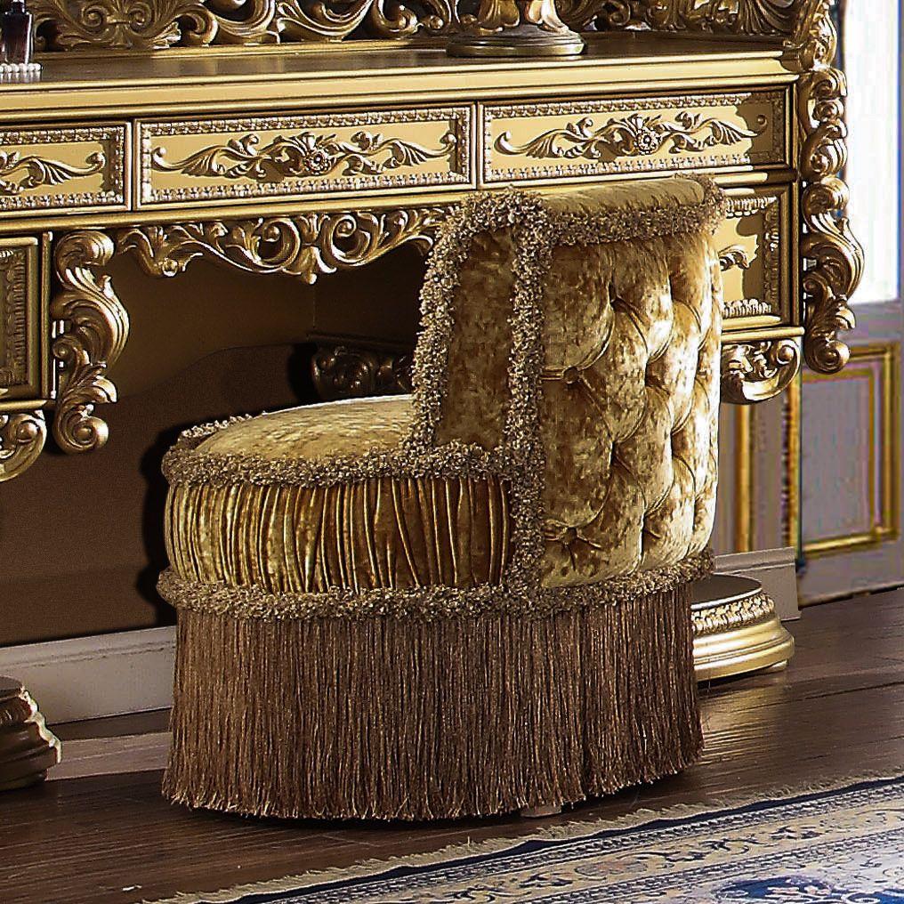 

    
HD-ST8086 Baroque Rich Gold Fabric Stool Traditional Homey Design HD-8086
