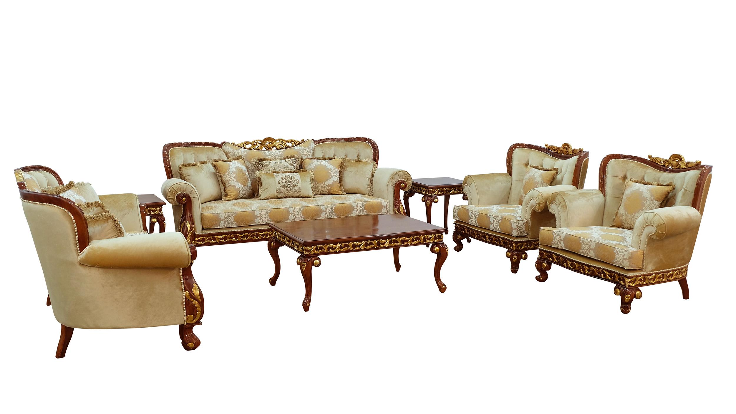 Classic, Traditional Sofa Set FANTASIA 40019-Set-4 in Sand, Walnut, Gold Fabric
