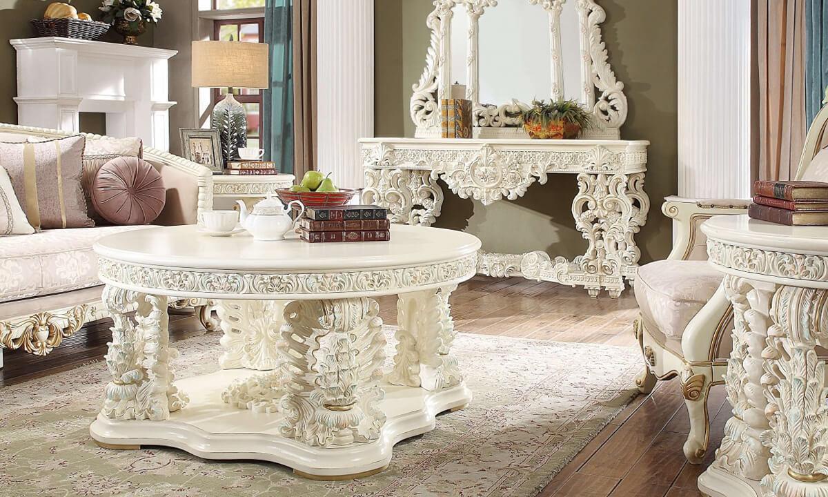 

    
White Gloss Finish Coffee Table Traditional Homey Design HD-8089
