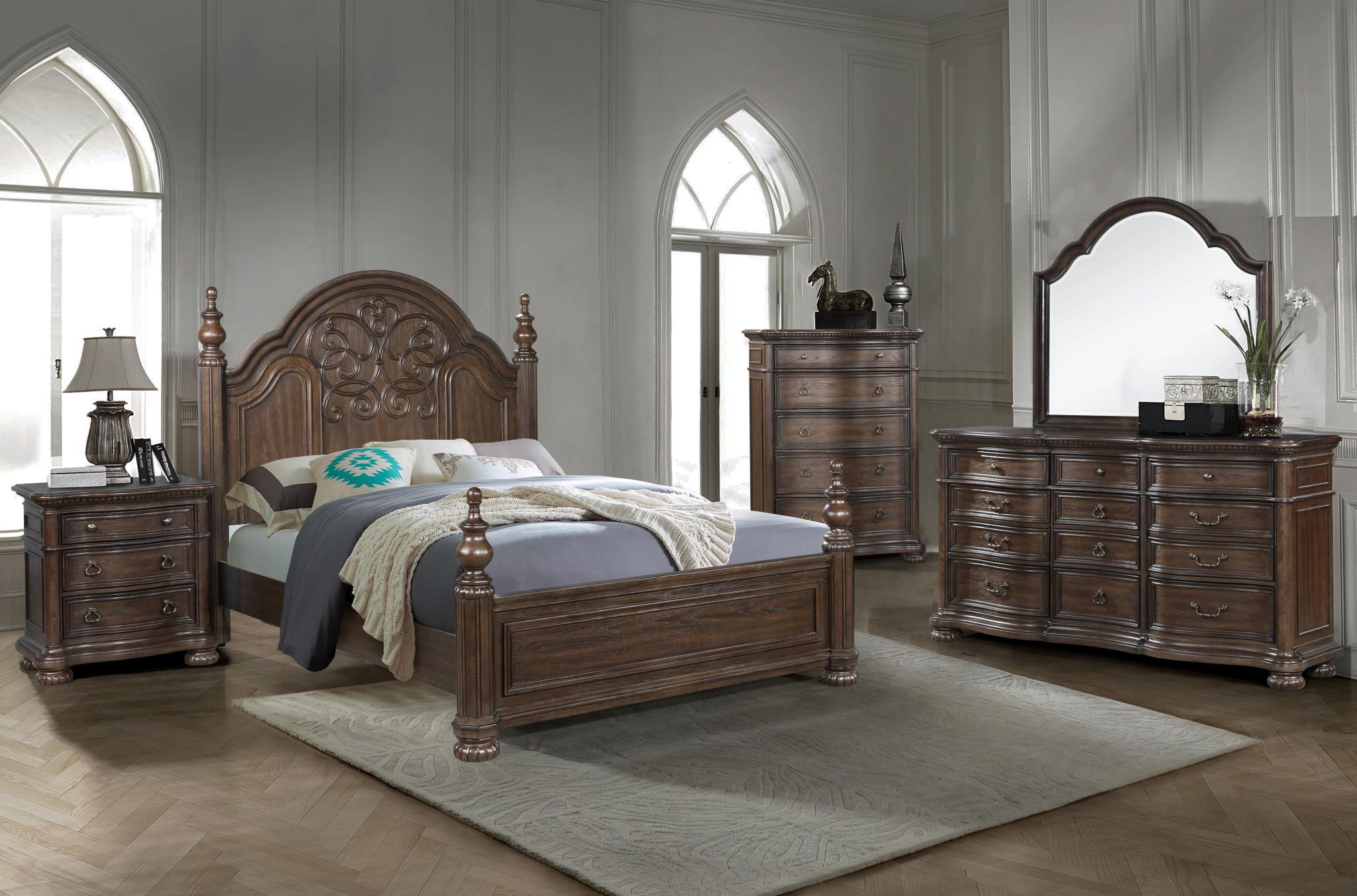 Contemporary, Traditional Poster Bed TUSCANY 321-105 321-105 in Brown Fabric