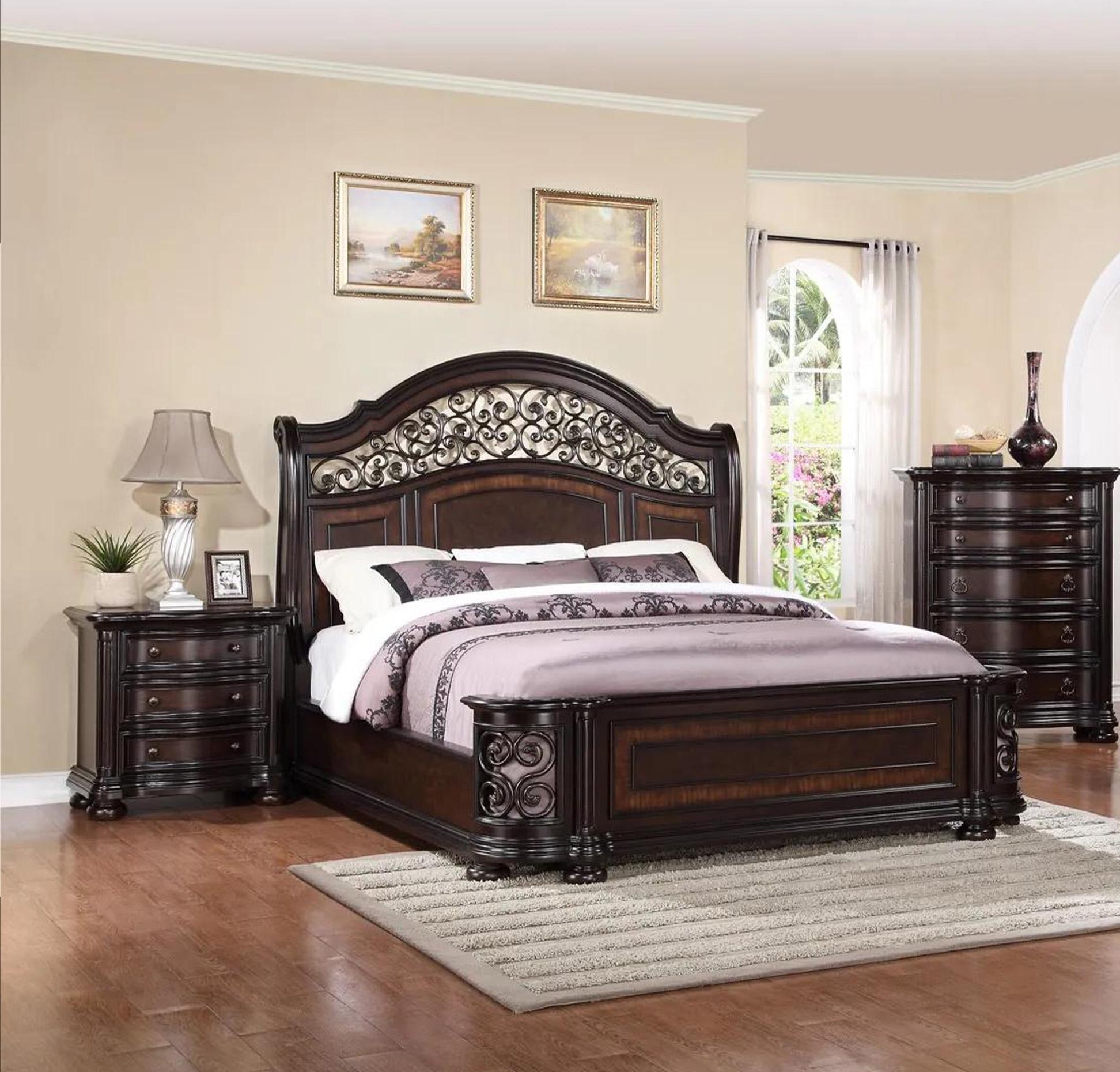 Traditional Panel Bedroom Set B366 B366-Q-2N-3PC in Dark Brown 