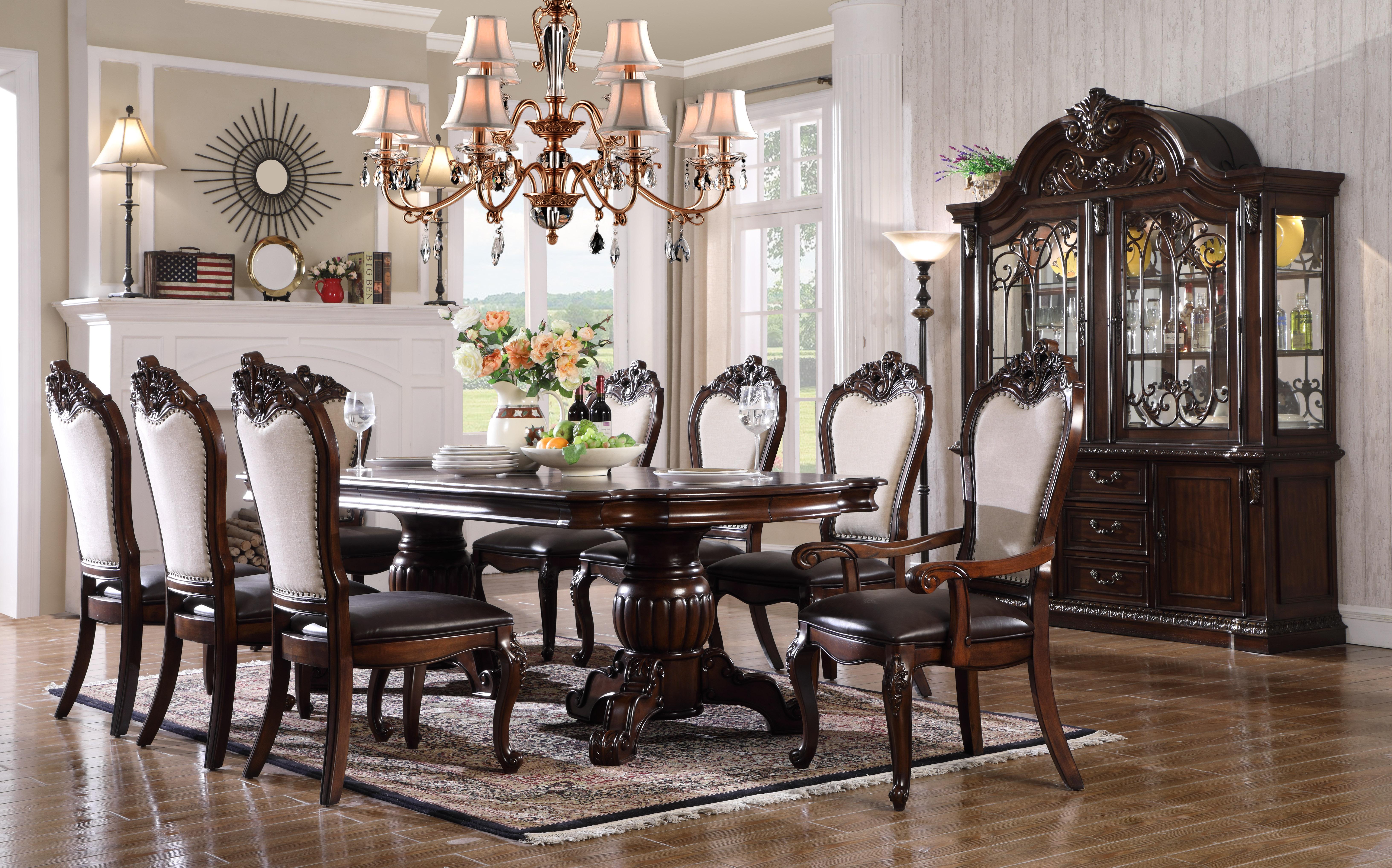 Traditional Dining Room Set D3602-T / D3600 D3600-7PC in Brown, Beige Polyurethane