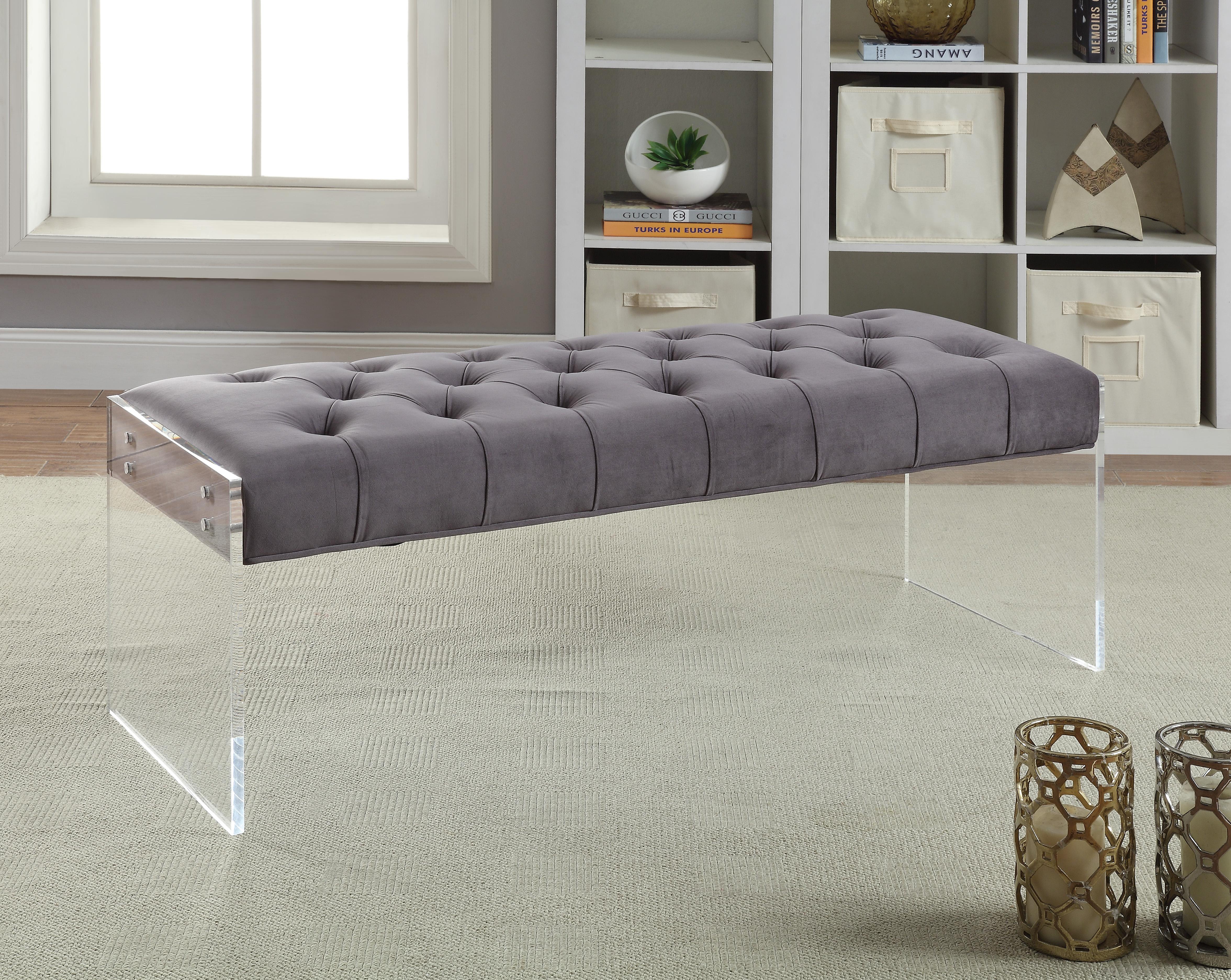 

    
Meridian Furniture 103 Jane Velvet Bench in Grey w/ Acrylic Legs Contemporary Style
