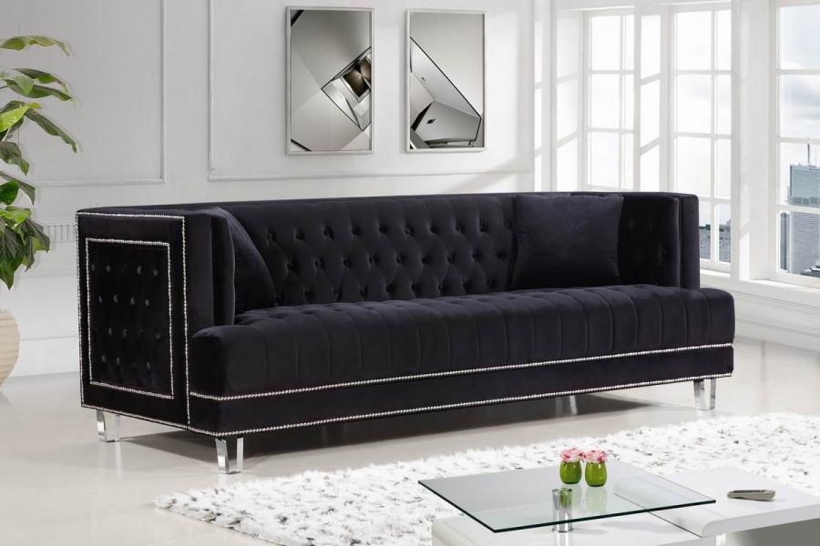 

    
Black Velvet Tufted Sofa Lucas 609BL-S Meridian Contemporary Modern

