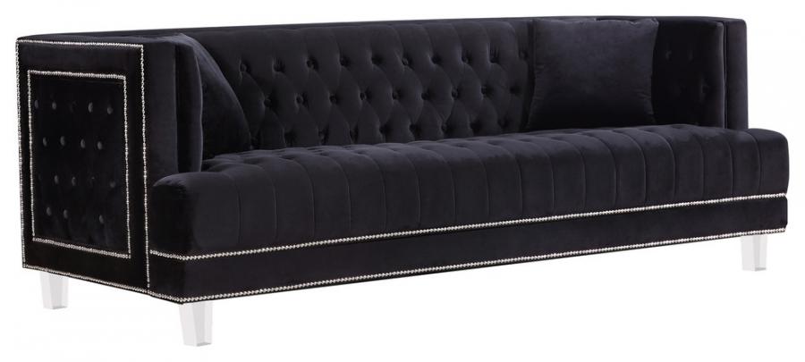 

    
Black Velvet Tufted Sofa Lucas 609BL-S Meridian Contemporary Modern
