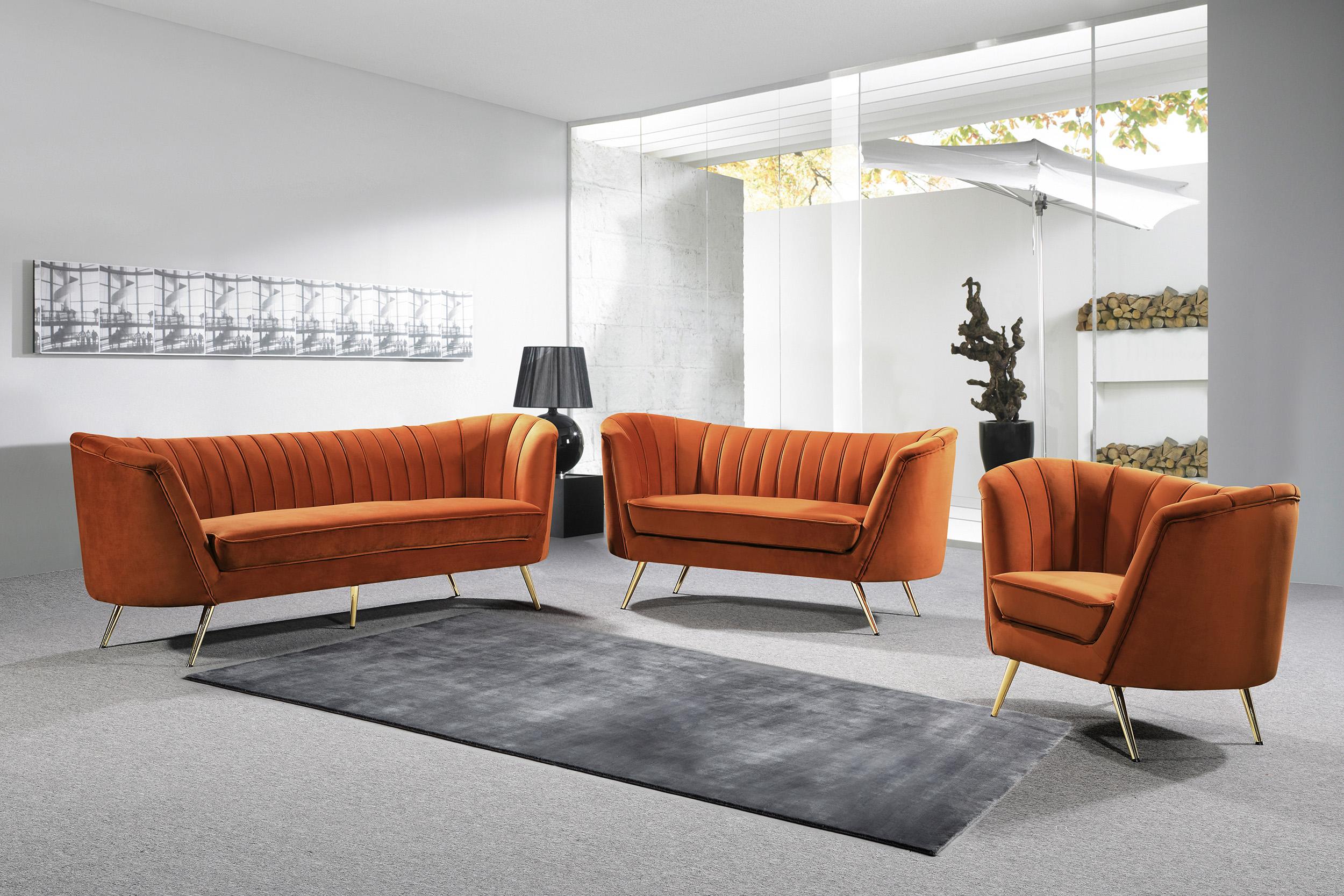 

        
Meridian Furniture Margo 622Cognac-S Sofa Cognac Velvet 00704831400281

