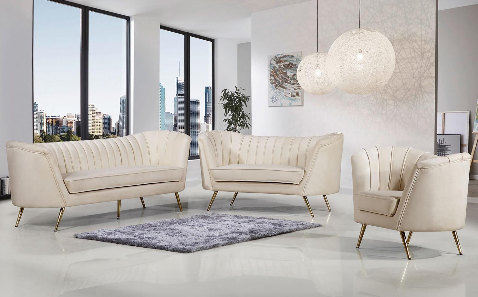 

    
Glam Cream Velvet Curved Back Sofa Margo 622Cream-S Meridian Modern Contemporary
