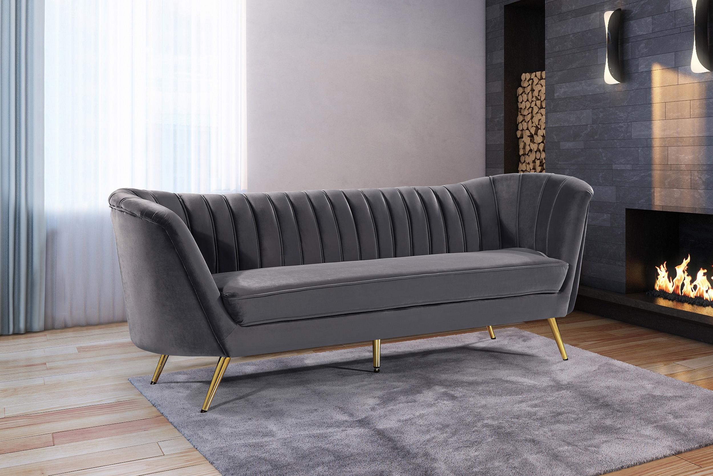 

    
Glam Grey Velvet Curved Back Sofa Margo 622Grey-S Meridian Contemporary Modern
