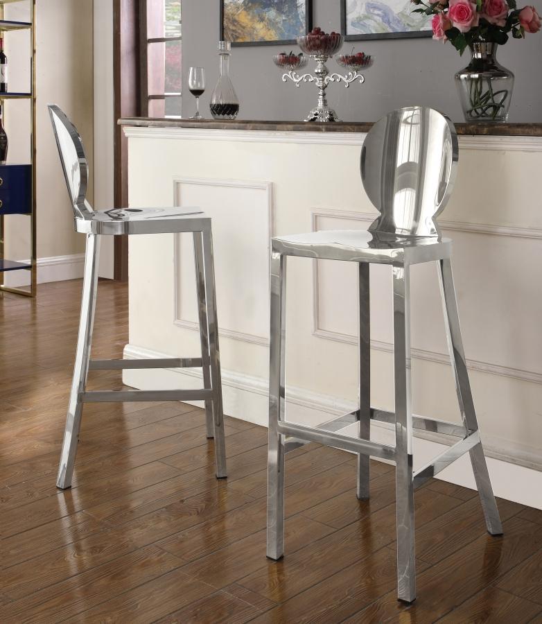 Contemporary Bar Stool Set Maddox 704 704-Set-2 in Silver Stainless Steel