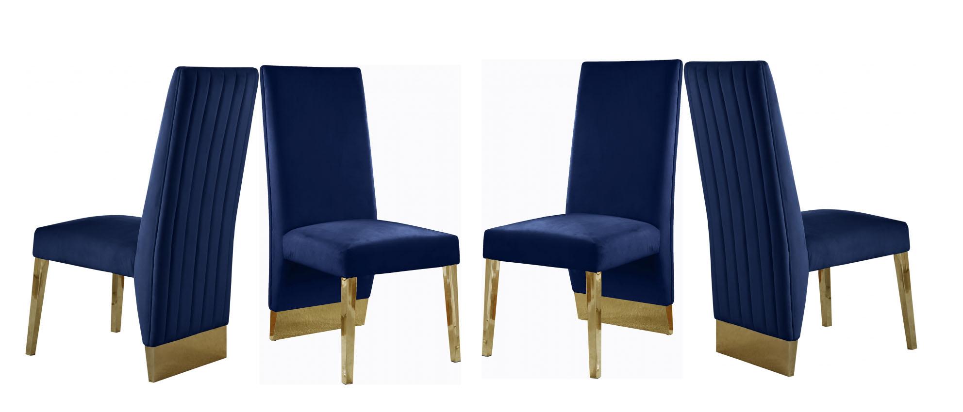Contemporary, Modern Dining Chair Set PORSHA 755Navy-C-Set-4 755Navy-C-Set-4 in Blue Velvet