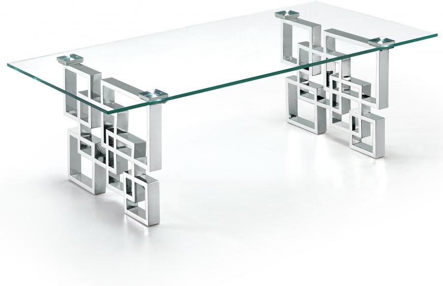 

    
Glass Tops Chrome Steel Coffee Table Set 3Pcs Alexis 231-C Meridian Modern
