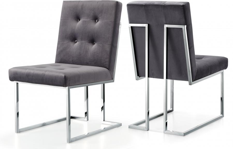 

    
Grey Velvet & Chrome Dining Chair Set 2Pcs Alexis 731Grey-C Meridian Modern
