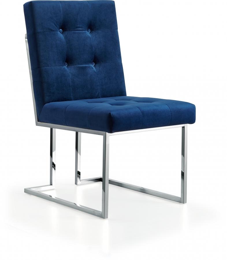 

    
Navy Velvet & Chrome Dining Chair Set 2Pcs Alexis 731Navy-C Meridian Modern
