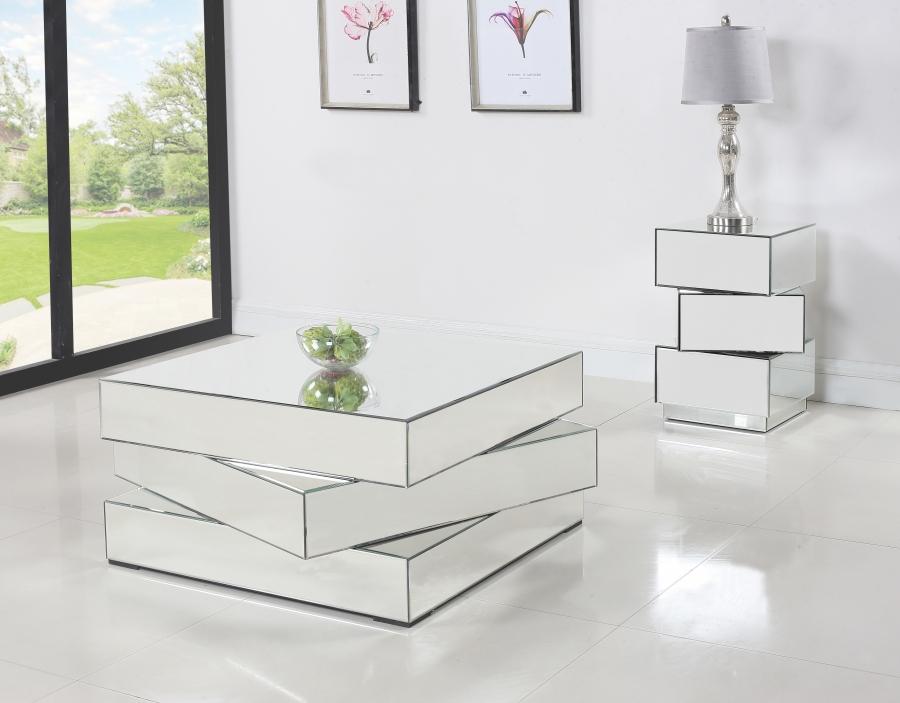 Contemporary, Modern Coffee Table Set Haven 228-C-Set-2 228-C-Set-2 in Chrome, Clear Mirror