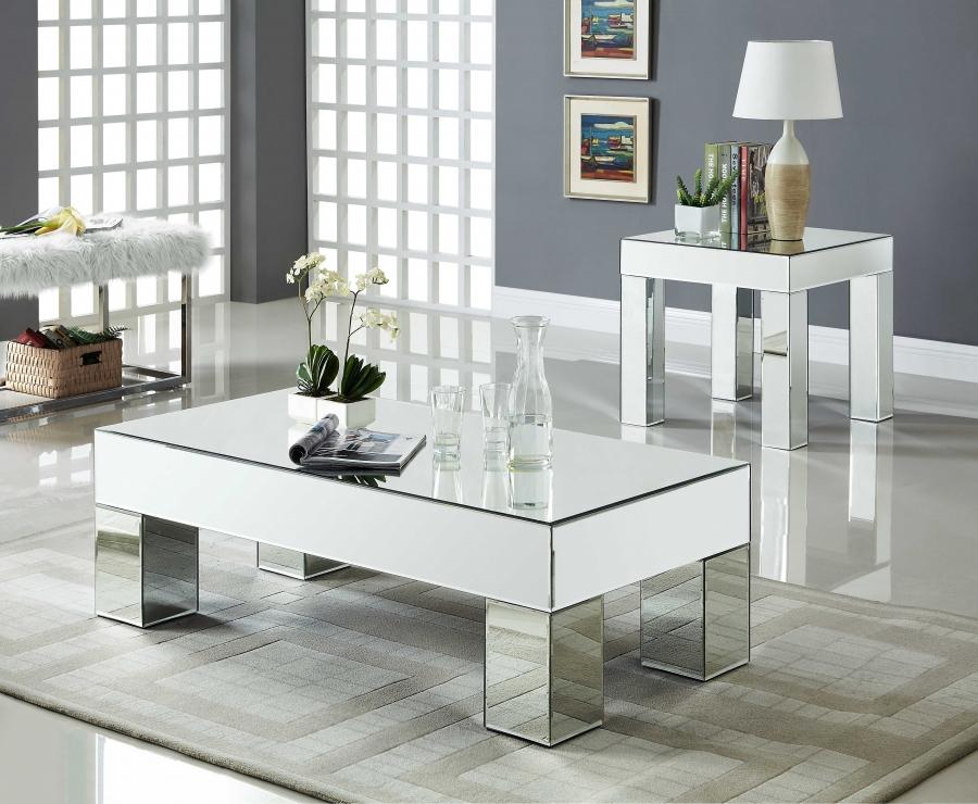Contemporary Coffee Table Set Lainy 249-C-Set 249-Set-2 in Mirrored 