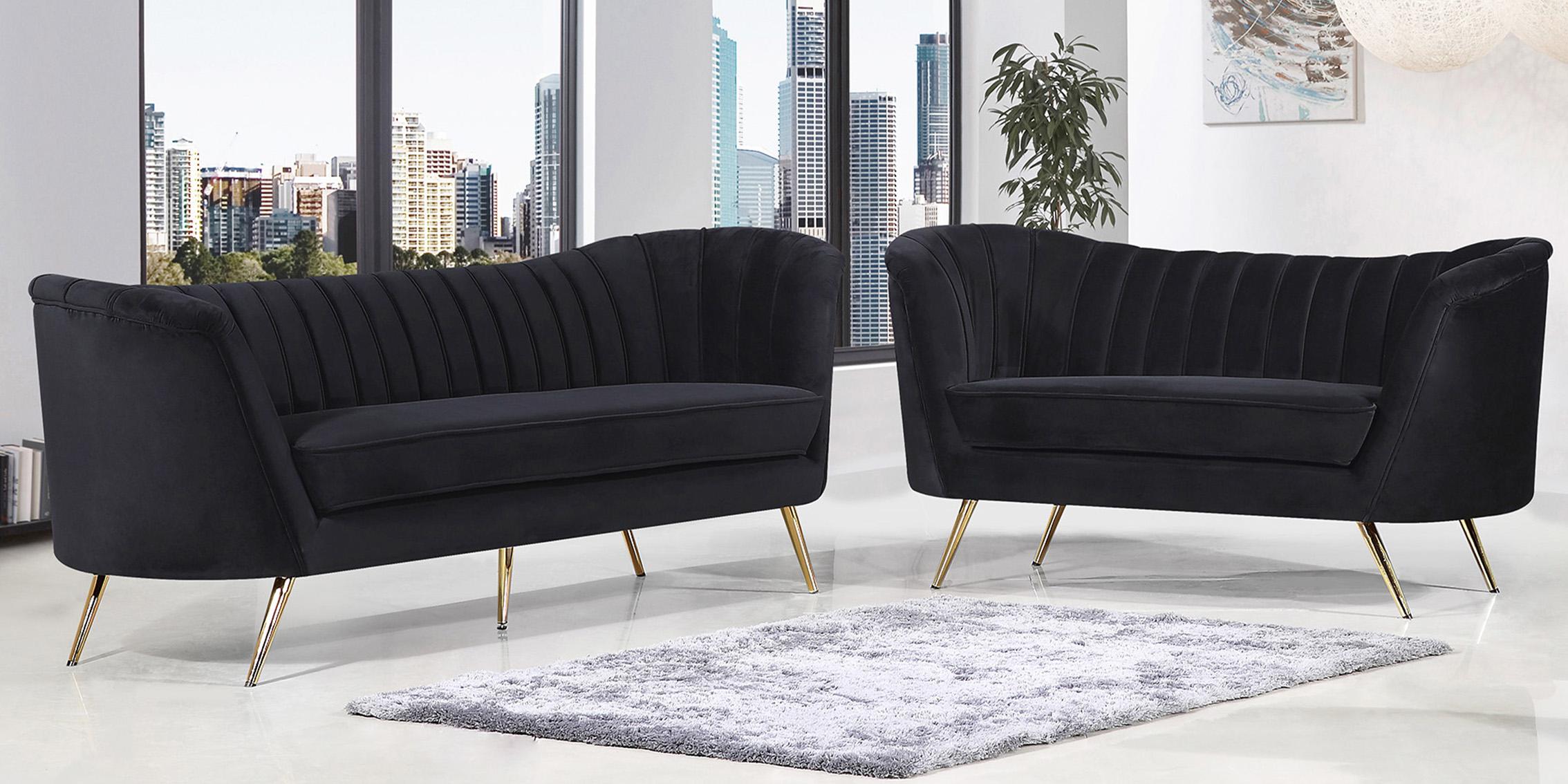 

    
Glam Black Velvet Sofa Set 2Pcs Margo 622Black-S Meridian  Modern Contemporary
