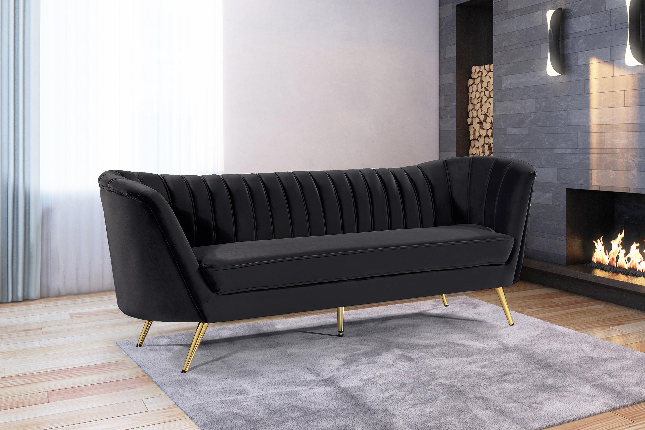 

    
Black Velvet Sofa Set 3Pcs Meridian 622Black-S Margo Modern Contemporary

