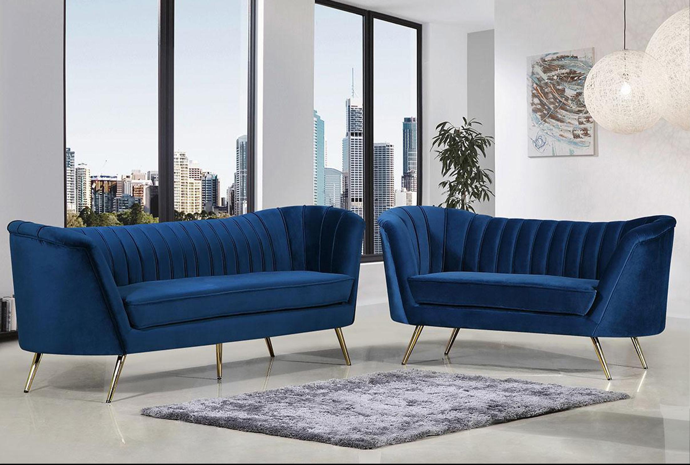 

    
Navy Velvet Sofa Set 2Pcs Margo 622Navy-S Meridian Modern Contemporary
