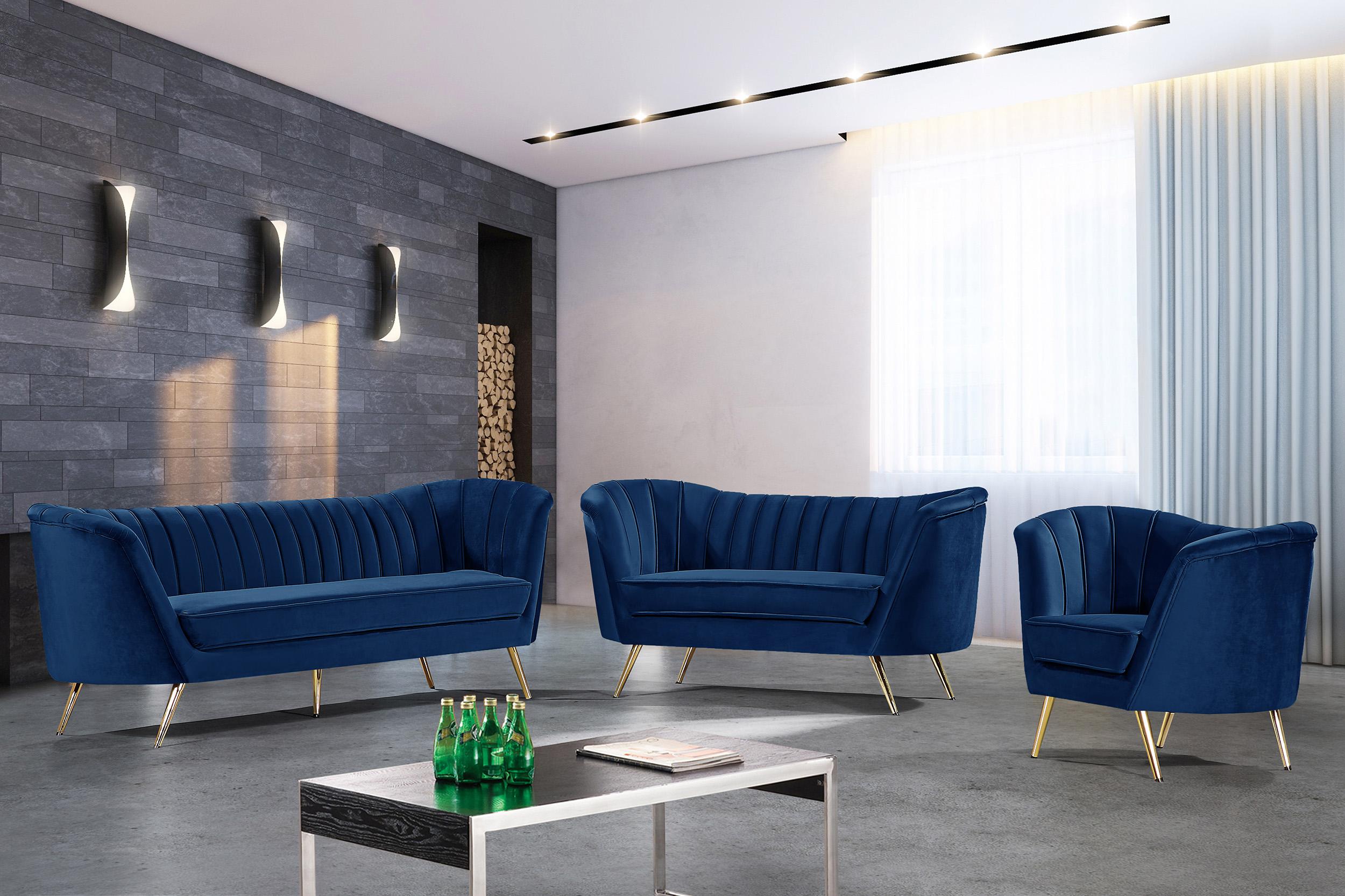 Contemporary, Modern Sofa Set Margo 622Navy-S-Set-3 622Navy-S-Set-3 in Navy blue Velvet