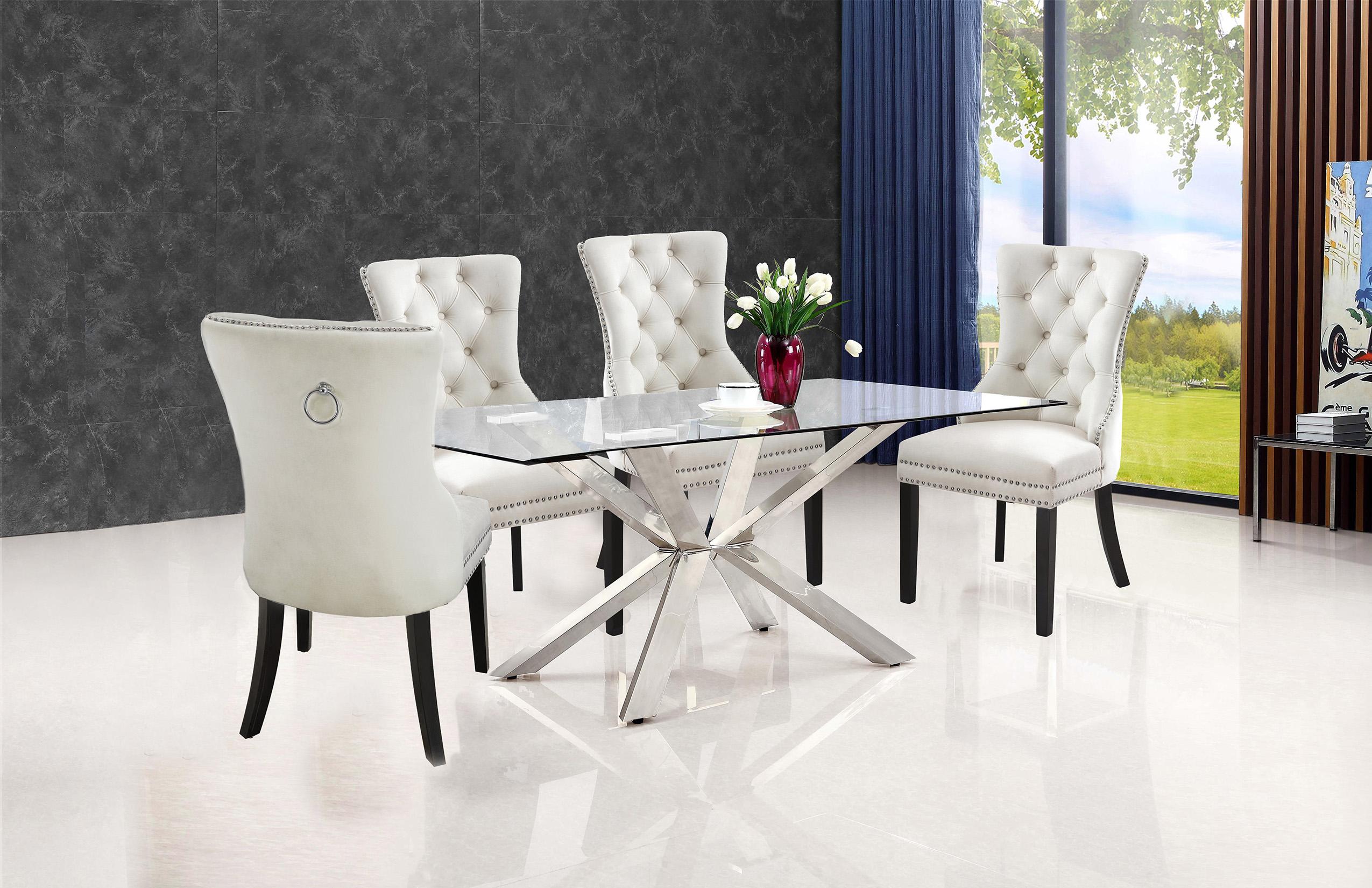 

    
Cream Velvet Dining Chair Set 4 Pcs Nikki 740Cream-C Meridian Classic Modern
