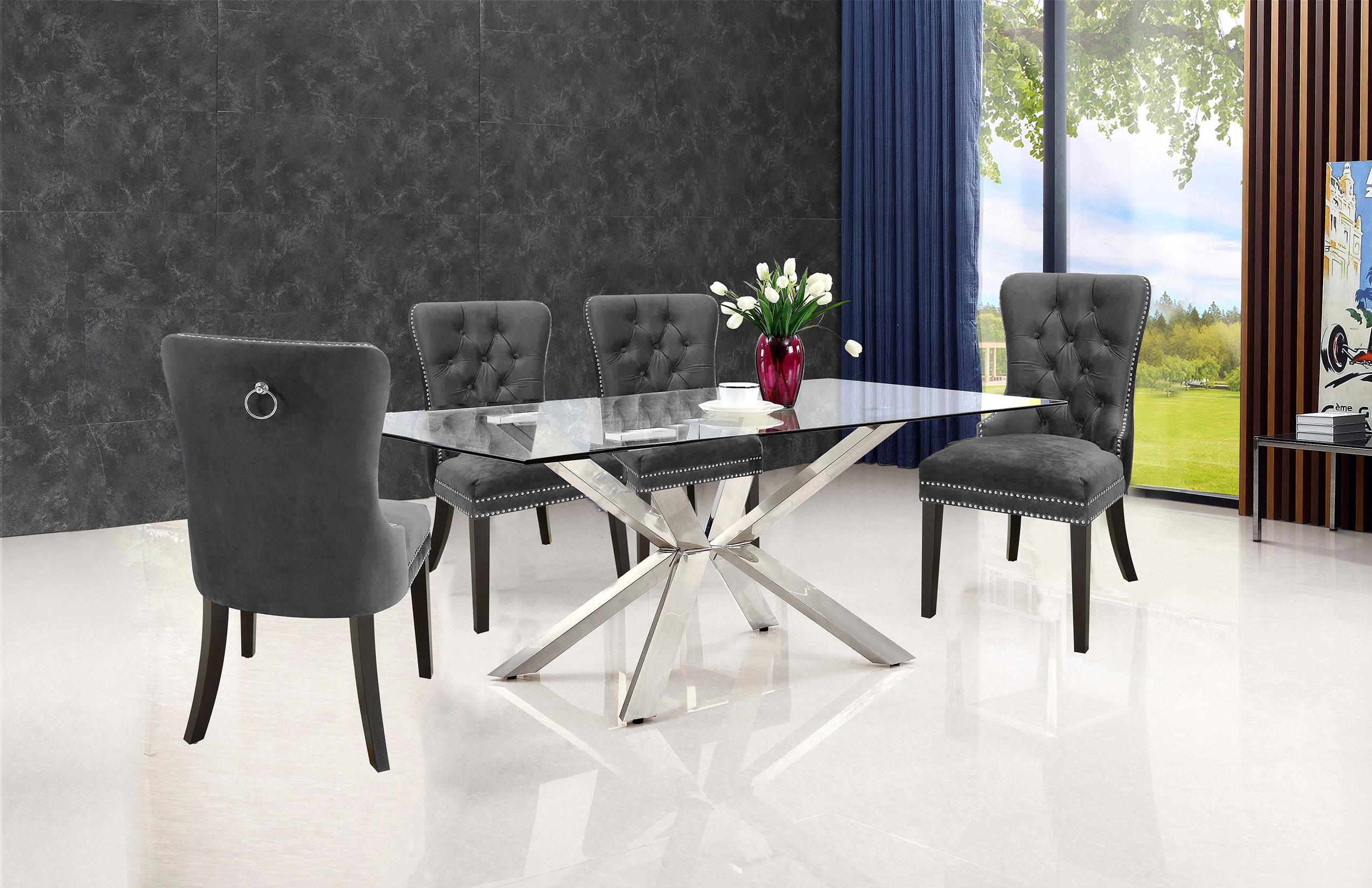 

    
Grey Velvet Dining Chair Set 4 Pcs Nikki 740Grey-C Meridian Classic Modern
