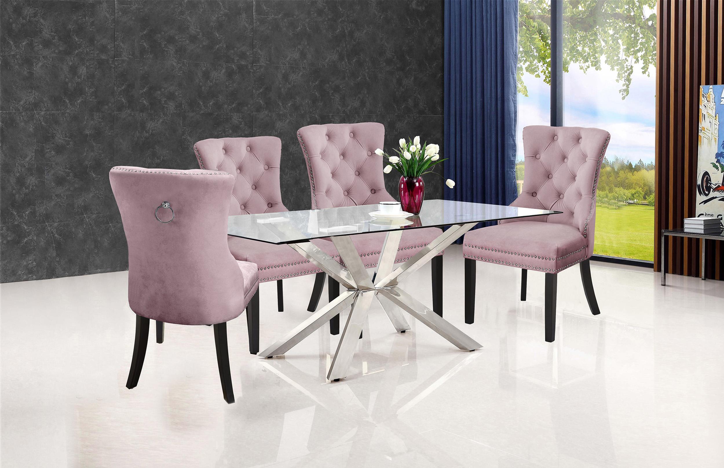 

    
Pink Velvet Dining Chair Set 4 Pcs Nikki 740Pink-C Meridian Classic Modern
