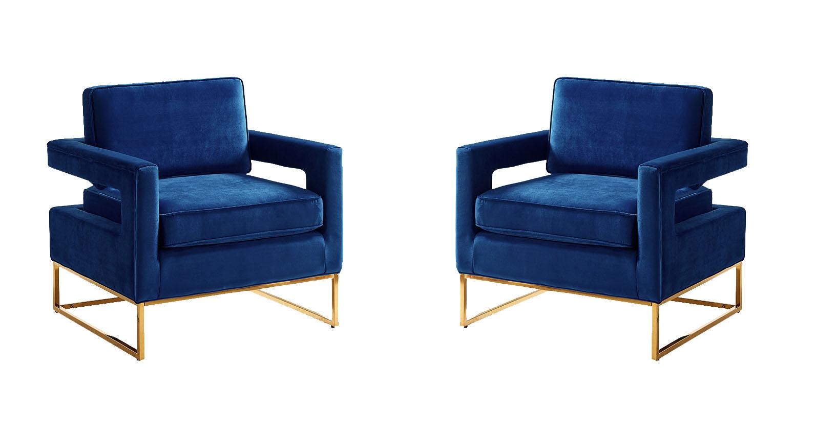 Contemporary, Modern Accent Chair Set Noah 511Navy-Set 511Navy-Set-2 in Navy blue, Gold Velvet
