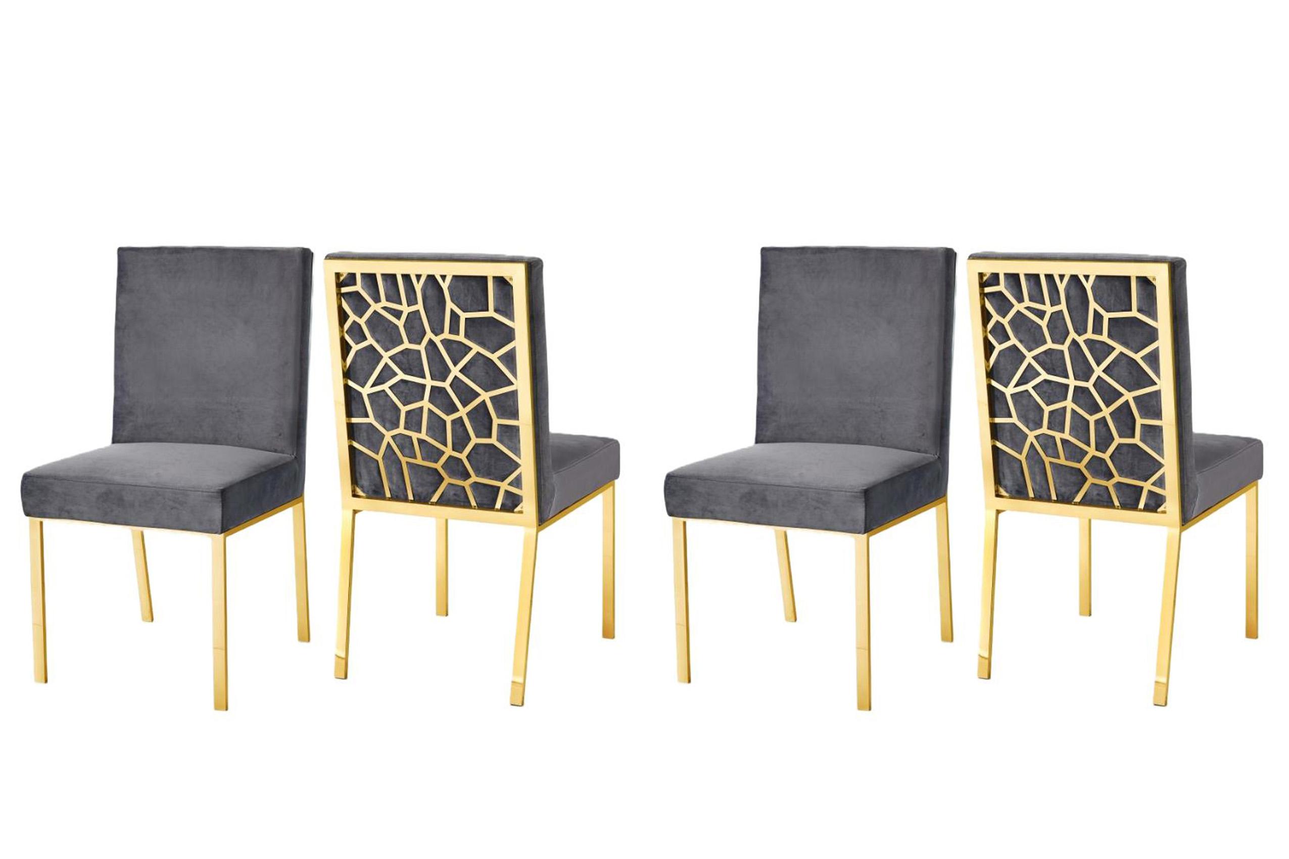 

    
Grey Velvet & Gold Steel Dining Chair Set 4Pcs Opal 737Grey-C Meridian Modern
