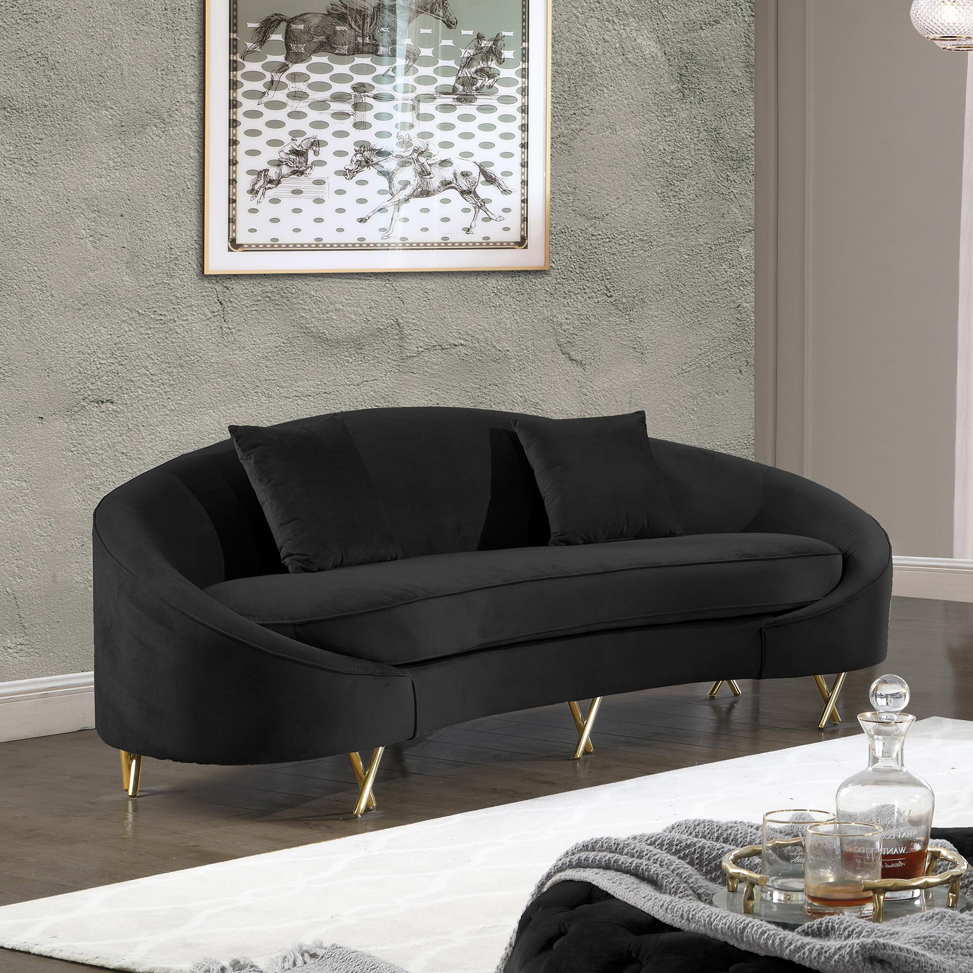 

    
Glam Black Velvet Gold Steel Legs Sofa SERPENTINE 679Black-S Meridian Modern
