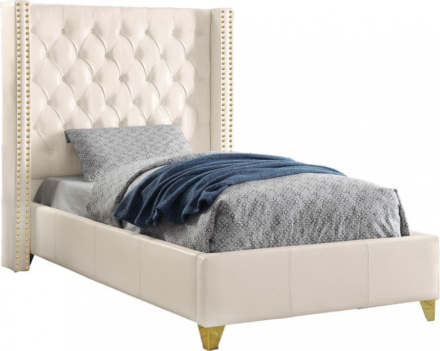 

    
White Bonded Leather Twin Bed SohoWhite-T Meridian Contemporary Modern
