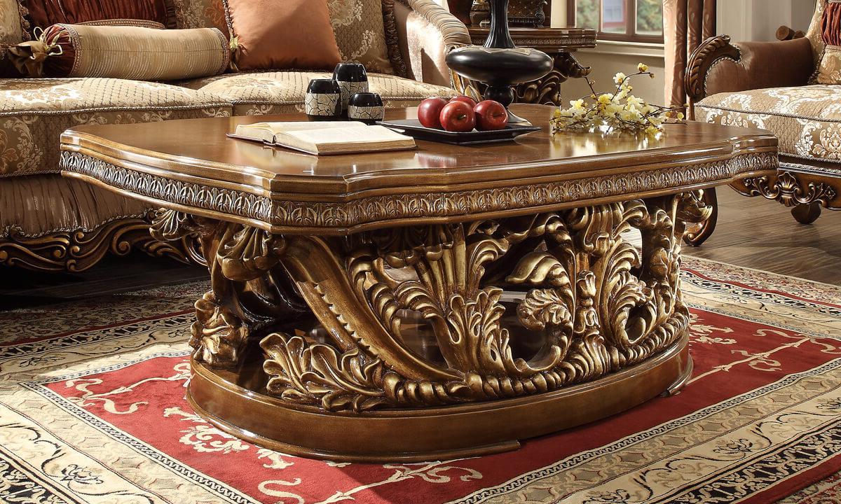 

    
Antique Gold & Perfect Brown Coffee Table Traditional Homey Design HD-8018
