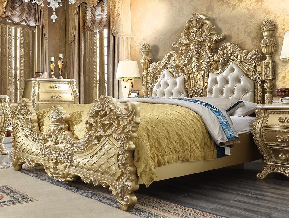 

    
Antique Gold & Leather Cal King Bed Traditional Homey Design HD-1801
