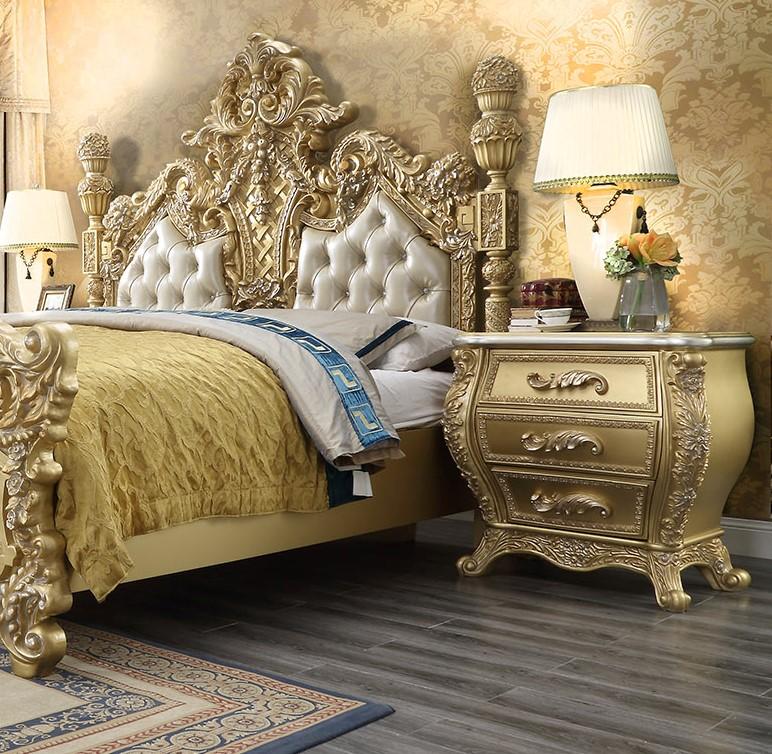 

                    
Homey Design Furniture HD-1801 Panel Bedroom Set Metallic/Gold Finish/Antique Leather Purchase 
