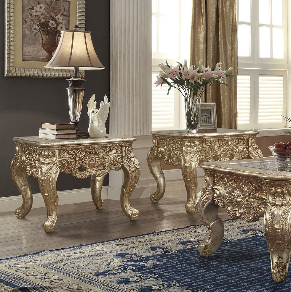 Classic, Traditional End Table Set HD-E998G HD-E998G-2-PC in Metallic, Silver, Gold 