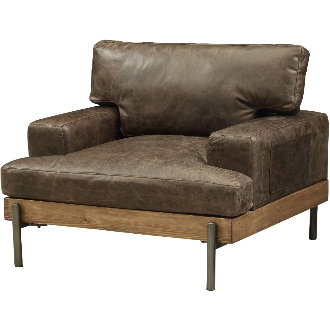 Vintage Oversized Chair SKU: W002554435 SKU: W002554435 in Brown, Chocolate, Oak Top grain leather