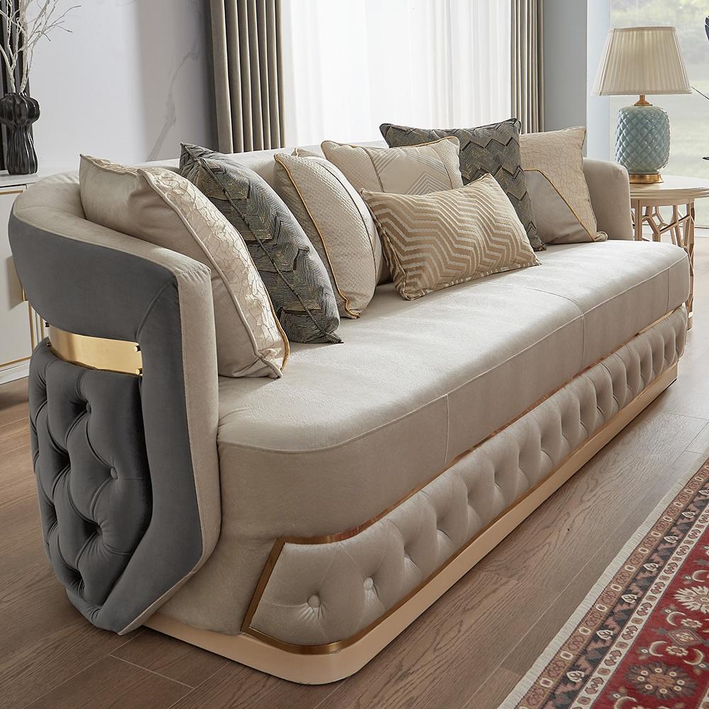 

    
Modern Beige & Gray Composite Wood Loveseat Traditional Homey Design HD-9008
