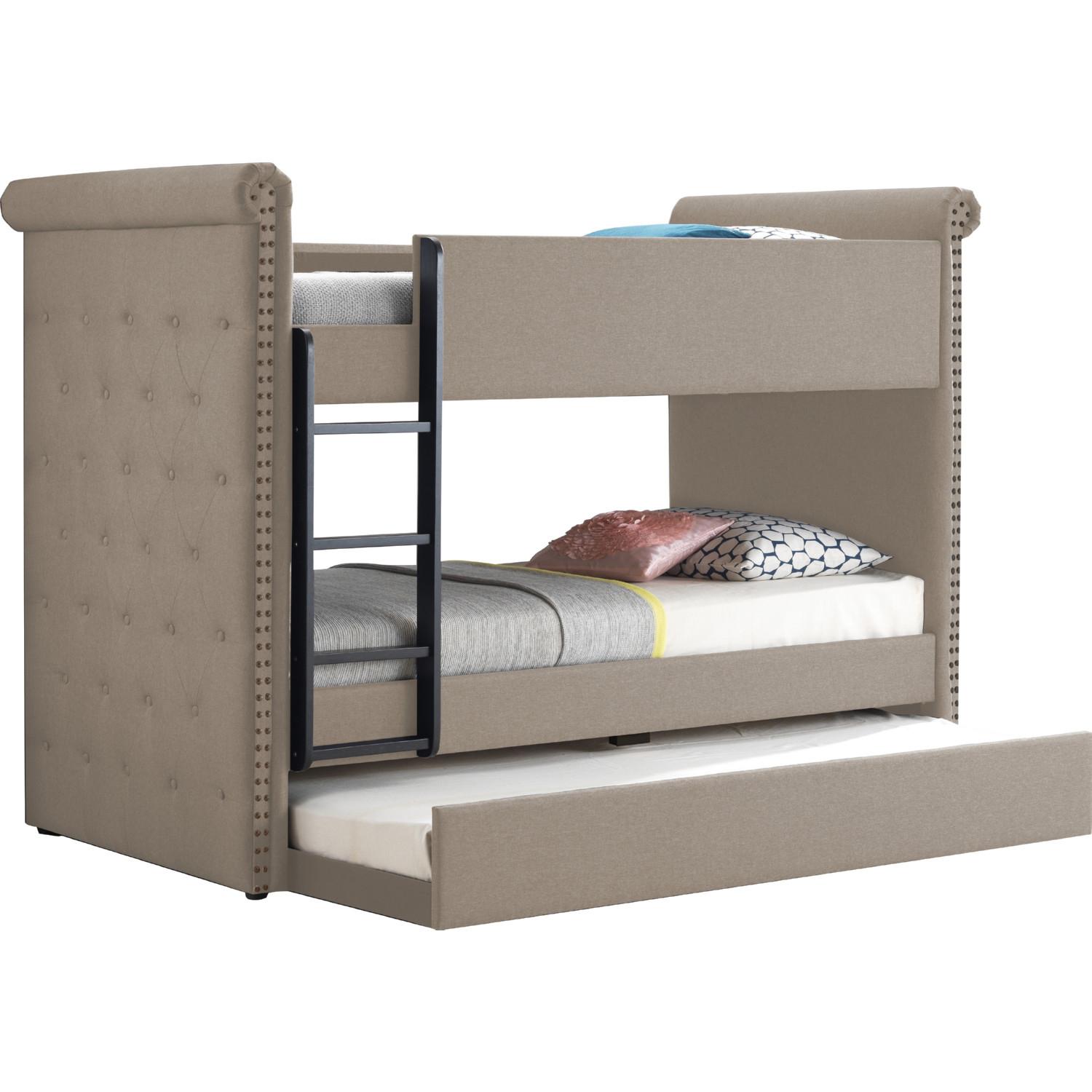 Modern Twin/Twin Bunk Bed Romana 37850 in Beige Fabric